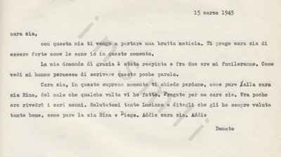 L’immagine riproduce la trascrizione a macchina dell’ultima lettera di Donato Simonetti alla zia.