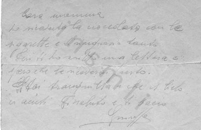 L’immagine riproduce la lettera di Giuseppe Bravin alla madre, scritta durante la prigionia, prima della sua esecuzione.